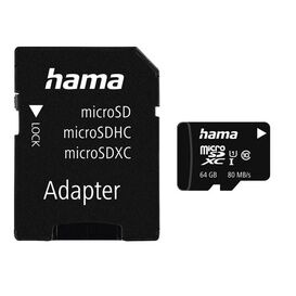 HAMA 124140 64Gb MicroSD Card Class 10 80mbs With SD Adaptor
