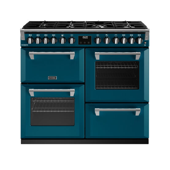 STOVES 444411545 Richmond Deluxe 100cm Dual Fuel Range Cooker Kingfisher Teal NEW FOR 2022